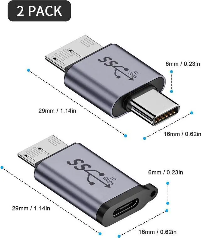 Main image of USB C to Micro B Adapter (2 Styles), USB C to Micro B Male & Female Adapter, 10Gbps Hard Drive Data Charging Adapter for External Hard Drives Cable