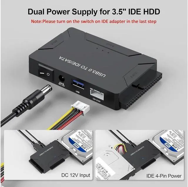 Alt view image 2 of 7 - Hard Drive Reader IDE SATA to USB 3.0 Adapter, USB + Type C External Hard Drive Data Ultra Recovery Converter Kit with Power for 2.5 3.5 HDD ssd Disk 5.25 Inch DVD/CD-ROM Optical Drive