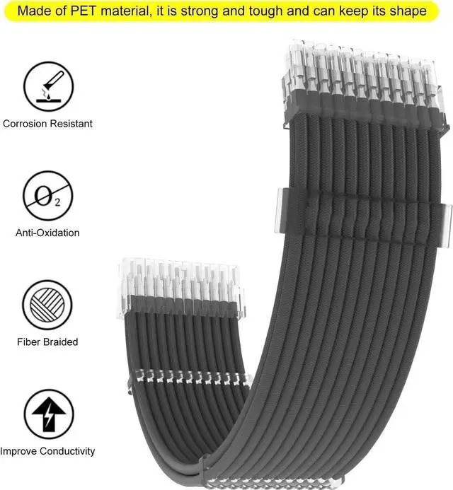 Alt view image 3 of 6 - PSU Extension Cable Kit Custom Sleeved Power Supply Cable Mod for PC Build 18AWG 24Pin ATX /8 (4+4) Pin EPS CPU Cable /8 (6+2) Pin PCI-E GPU PSU Cables 6PCS with Cable Comes Black