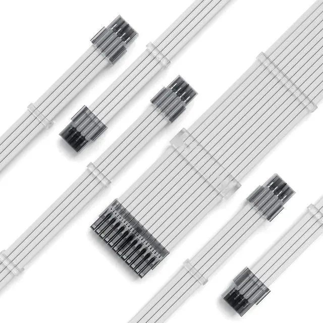 Main image of PSU Extension Cable Kit Custom Sleeved Power Supply Cable Mod for PC Build 18AWG 24Pin ATX /8 (4+4) Pin EPS CPU Cable /8 (6+2) Pin PCI-E GPU PSU Cables 6PCS with Cable Comes White
