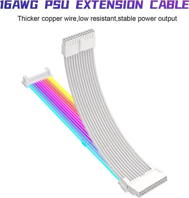 Alt view image 4 of 7 - RGB PSU Cables,ARGB Motherboard Power Supply Cable,24 Pin Sleeved Cable Extension Kit,Strimer Extension Cable Kit 5V 3Pin Synchronized,Customed White PC Chassis(White Connector A Style)