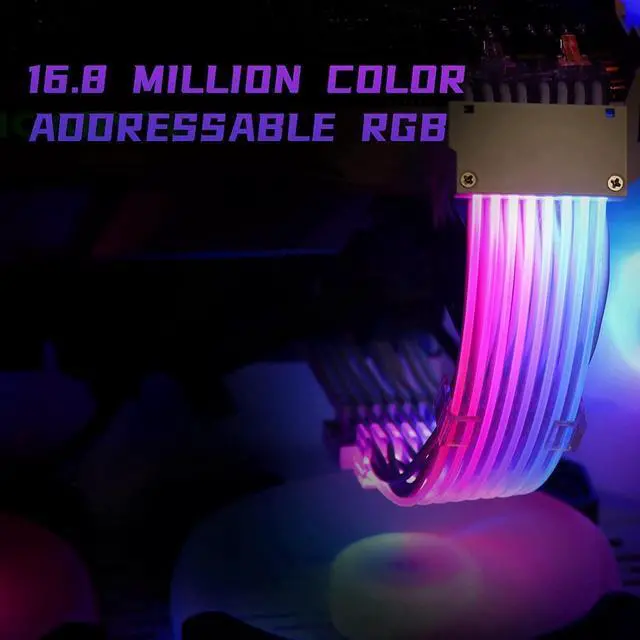 Alt view image 6 of 7 - RGB PSU Cables,ARGB Motherboard Power Supply Cable,24 Pin Sleeved Cable Extension Kit,Strimer Extension Cable Kit 5V 3Pin Synchronized,Customed White PC Chassis(White Connector A Style)