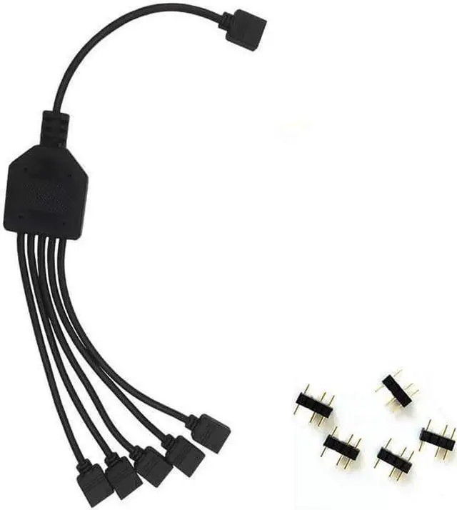 Alt view image 2 of 3 - 2 Pack 1-to-5 3 Pins Addressable RGB Splitter Y Cable,LED Strip RGB Case Fans 5 Way RGB Hub Compatible with ASUS Aura Sync / Gigabyte RGB Fusion / MSI Mystic Light and w/ 5V 3pin RGB Header- 1 Foot