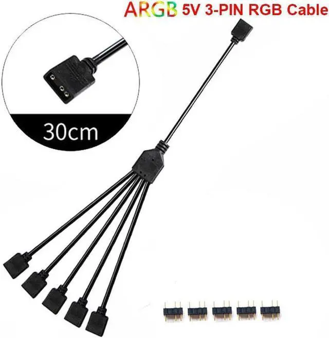 Main image of 2 Pack 1-to-5 3 Pins Addressable RGB Splitter Y Cable,LED Strip RGB Case Fans 5 Way RGB Hub Compatible with ASUS Aura Sync / Gigabyte RGB Fusion / MSI Mystic Light and w/ 5V 3pin RGB Header- 1 Foot