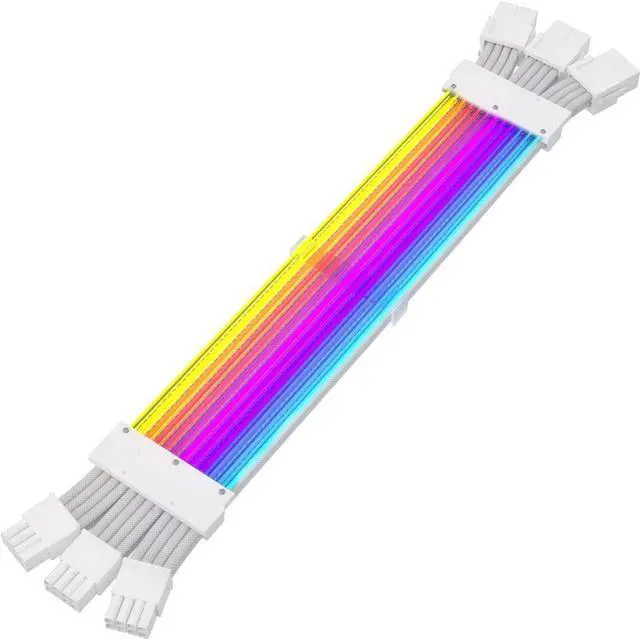 Alt view image 3 of 7 - RGB PSU Cables,Full White ARGB GPU Power Supply Cable 3 * 8(6+2) Pin,Strimer Extension Cable Kit 5V 3Pin Synchronized,Customed White PC Chassis (White Connector)