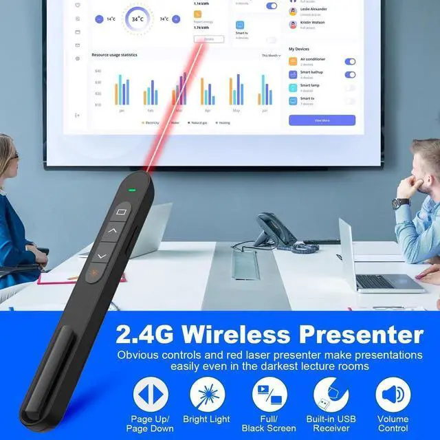 Alt view image 5 of 7 - Presentation Clicker, Hyperlink Volume Control Wireless Presenter,PPT PowerPoint Clicker, RF 2.4GHz USB Presentation Remote Control PowerPoint Presentation Clicker for Keynote/PPT/Mac/PC