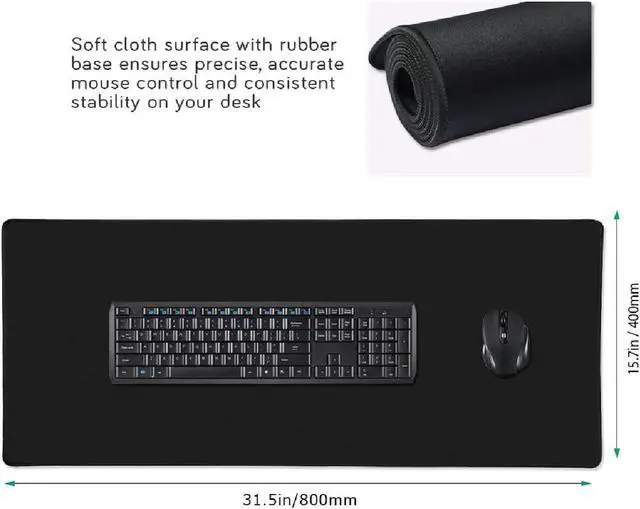 Alt view image 4 of 7 - Extended Gaming Mouse Pad with Stitched Edges, Large Mousepad with Premium-Textured Cloth, Non-Slip Rubber Base, Waterproof Keyboard Pad, Desk Mat for Gamer, Office Home, 31.5 x 11.8 in, Black
