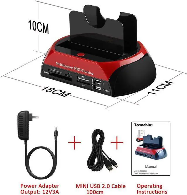 Alt view image 3 of 7 - Hard Drive Docking Station For SATA and IDE, USB to 2.5/3.5 Inch SATA IDE Dual bay External Enclosure, All in 1 Card Reader XD/TF/MS/CF/ SD card, USB Hub function. for 2.5" 3.5" IDE SATA I/II/III HDD