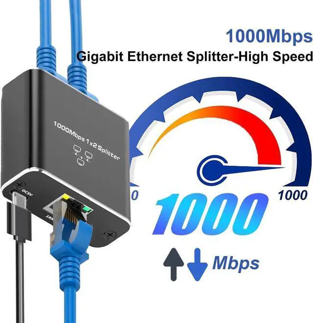 Alt view image 2 of 7 - Aluminum Alloy Ethernet Splitter 1 to 2 High Speed 1000Mbps, Gigabit Ethernet Splitter, LAN Splitter with USB-C Power Cable, RJ45 Splitter for Cat5/5e/6/7/8 Cable (2 Devices Simultaneously Networking)
