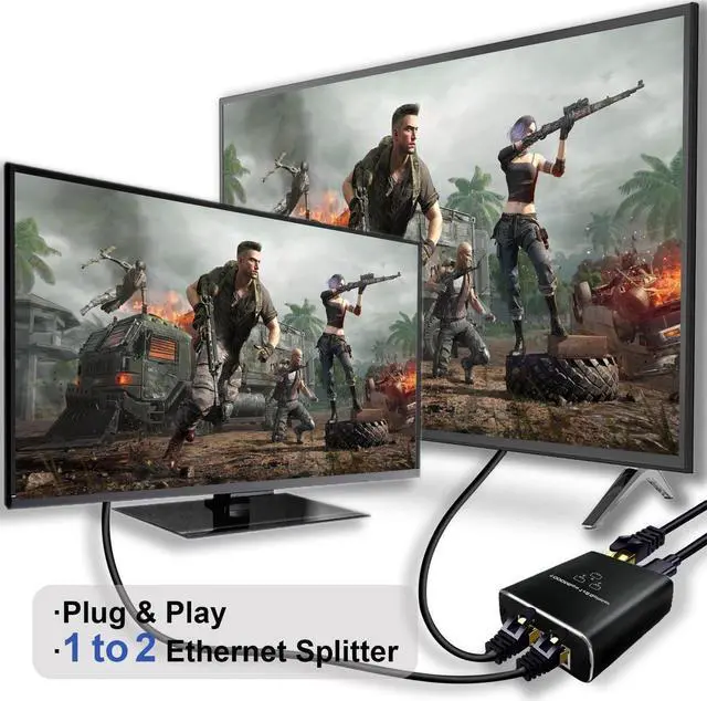 Alt view image 3 of 7 - Aluminum Alloy Ethernet Splitter 1 to 2 High Speed 1000Mbps, Gigabit Ethernet Splitter, LAN Splitter with USB-C Power Cable, RJ45 Splitter for Cat5/5e/6/7/8 Cable (2 Devices Simultaneously Networking)