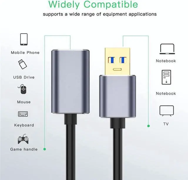 Alt view image 3 of 7 - USB Extension Cable, Type A Male to Female USB 3.0 Extension Cord High Data Transfer Compatible with Webcam ,GamePad, USB Keyboard, Flash Drive, Hard Drive, Printer (3.3FT)