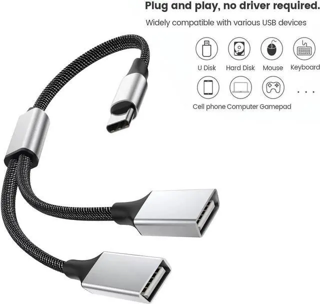 Alt view image 2 of 7 - USB C Male to Dual USB Female Adapter, USB C to USB Splitter, Type C to Two USB A 2.0 OTG Adapter, Multiple Hub for Laptop/Tablet/Telephone/Flash Disk Drive/Gaming Consoles,2 Ports 0.8ft