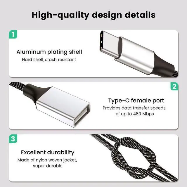 Alt view image 3 of 7 - USB C Male to Dual USB Female Adapter, USB C to USB Splitter, Type C to Two USB A 2.0 OTG Adapter, Multiple Hub for Laptop/Tablet/Telephone/Flash Disk Drive/Gaming Consoles,2 Ports 0.8ft