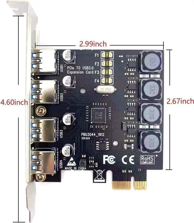 Alt view image 5 of 7 - 4 Ports PCIE to USB3.0 Expansion Card, USB3.0 Superspeed 5Gbps Front Expansion Card, USB PCIE Expansion Card for Win XP Win7 Win 8 Win 10 Win 11 Linux