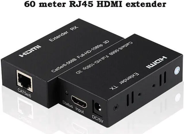 Main image of HDMI Extender, 196ft/60m HDMI Extender (Tx + Rx) Via Single RJ45 Cat6 Ethernet Cable Transmit Up to 60M, Support 1080p, 3D, HDCP, with EDID Function