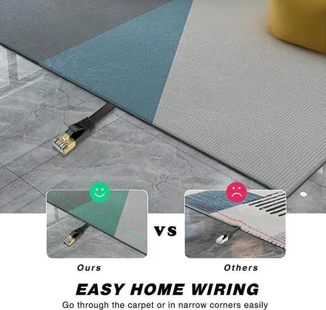 Alt view image 4 of 6 - Cat 6 Ethernet Cable 30 ft High Speed RJ45 Internet Cable for Outdoor & Indoor Support CAT6 Network Solid Slim Flat Black Computer LAN for PC 30 ft.