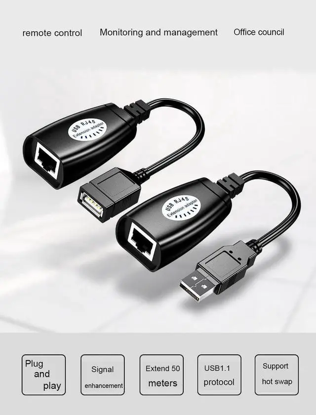 Alt view image 3 of 5 - USB 2.0 to RJ45 Adapter RJ45 LAN Cable Extension Cable USB Extender over Cat5 / Cat5e / Cat6 Cable
