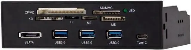 Alt view image 2 of 5 - 5.25 inch PC Computer Front panel All-in-1 Multifunction USB 2.0 card reader with 3 ports USB3.0,Type-C, eSATA ,Support MD,SD/MMC,XD,TF,M2,MS,64G CF card (STW-3125)
