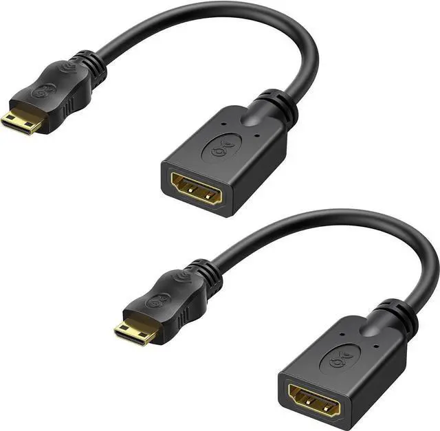 Main image of 2-Pack Mini HDMI to HDMI Adapter (HDMI to Mini HDMI Adapter) 6 Inches with 4K and HDR Support for Raspberry Pi Zero and More