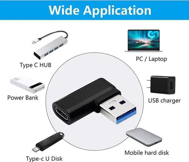 Alt view image 5 of 7 - 90 Degree USB C to USB A Adapter Right Angle & Left Angle USB A 3.0 Male to USB Type C 3.1 Female Connector for Laptops Wall Chargers Power Banks(2-Pack)
