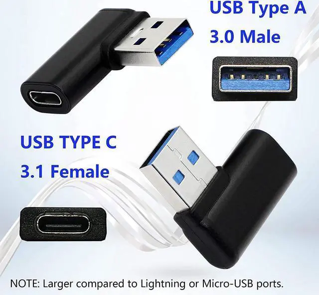 Alt view image 2 of 7 - 90 Degree USB C to USB A Adapter Right Angle & Left Angle USB A 3.0 Male to USB Type C 3.1 Female Connector for Laptops Wall Chargers Power Banks(2-Pack)
