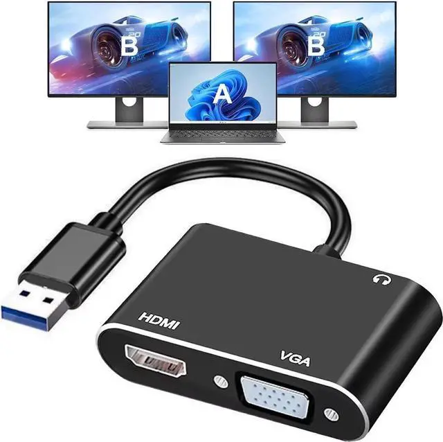 Main image of USB 3.0 to HDMI VGA Adapter USB to HDMI USB to VGA Adapter for 2 Monitors 1920 * 1080P@60HZ Full HD Display Video Converter Comaptible with Windows 7/8/10/11 and Mac OS Systems