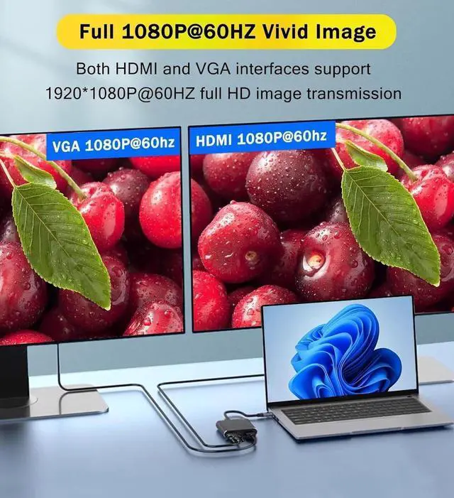 Alt view image 2 of 7 - USB 3.0 to HDMI VGA Adapter USB to HDMI USB to VGA Adapter for 2 Monitors 1920 * 1080P@60HZ Full HD Display Video Converter Comaptible with Windows 7/8/10/11 and Mac OS Systems