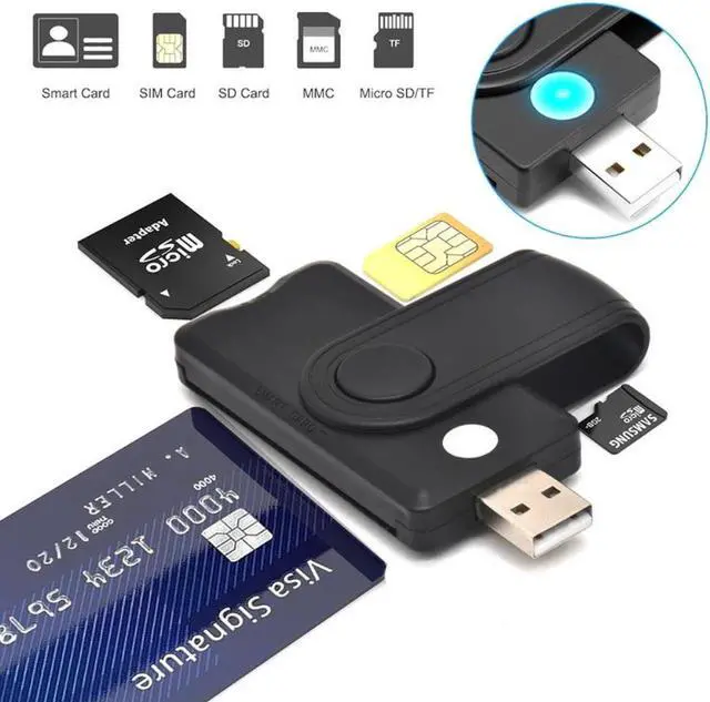 Alt view image 3 of 3 - USB 2.0 All-in-One Smart Card Reader SIM SD TF ID IC Smart Card Reader External Card Reader Connector Adapter