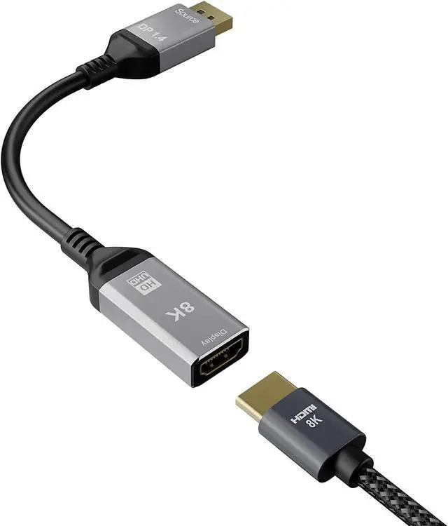 Alt view image 2 of 7 - DisplayPort 1.4 to HDMI 2.1 Ultra HD 8K Male to Female Cable 0.25m Converter 8K@60Hz 4K@120Hz Directional Compatible with DisplayPort PC and HDMI Displays Tvs