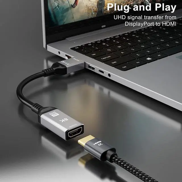 Alt view image 5 of 7 - DisplayPort 1.4 to HDMI 2.1 Ultra HD 8K Male to Female Cable 0.25m Converter 8K@60Hz 4K@120Hz Directional Compatible with DisplayPort PC and HDMI Displays Tvs