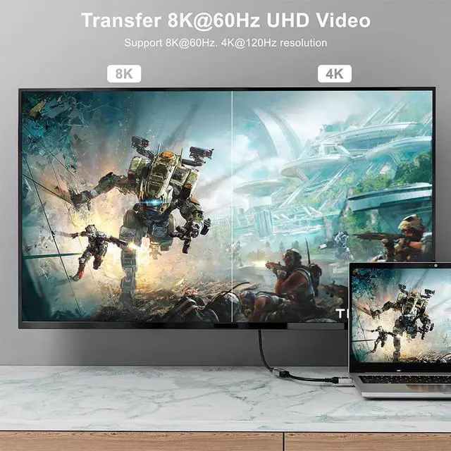 Alt view image 4 of 7 - DisplayPort 1.4 to HDMI 2.1 Ultra HD 8K Male to Female Cable 0.25m Converter 8K@60Hz 4K@120Hz Directional Compatible with DisplayPort PC and HDMI Displays Tvs