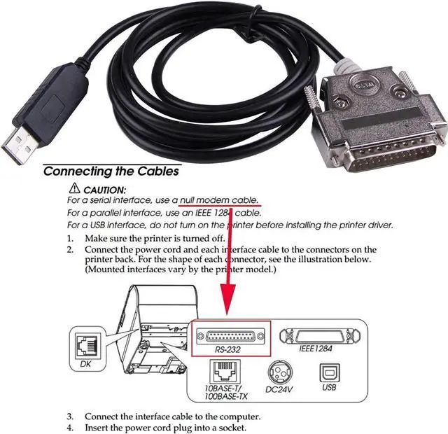 Alt view image 3 of 6 - USB to RS232 DB25 Male Serial Cable for Epson Printer TM-T88V,Null Modem FTDI Driver Programming Cable for Epson Printer TM-T88V