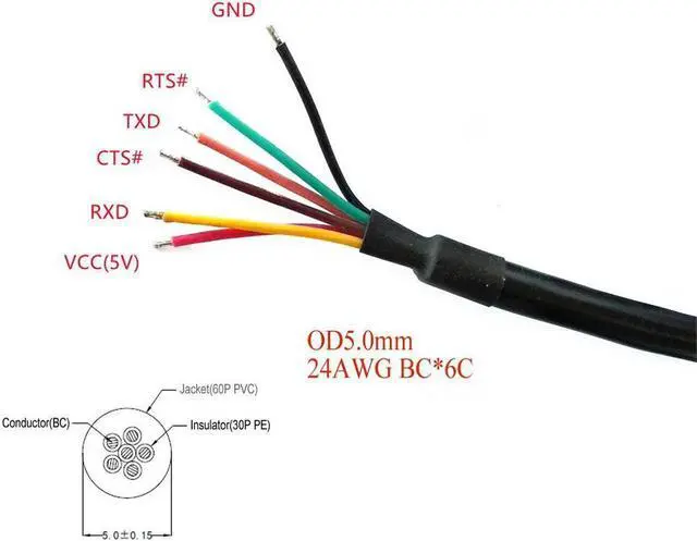 Alt view image 2 of 5 - FTDI USB-RS232-WE-1800-BT Cable, USB-RS232-WE USB to RS232 Serial Cable,1.8M, Wire END (5V)