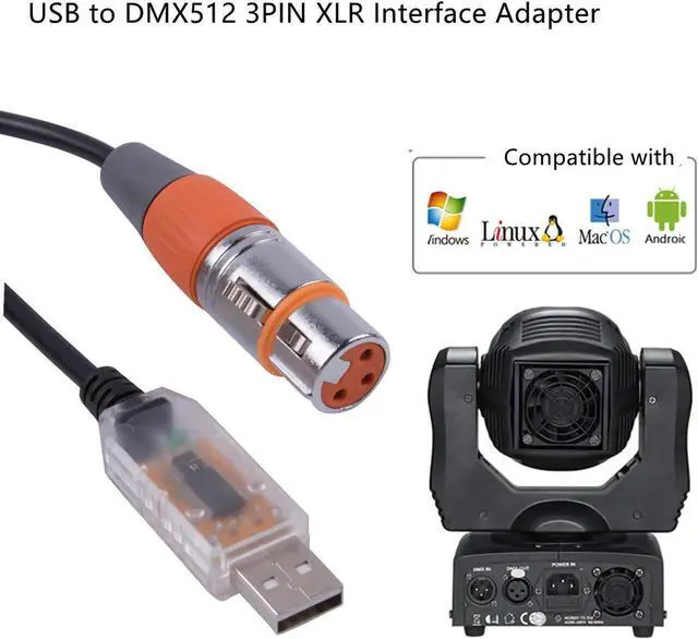 Alt view image 7 of 7 - USB DMX512 Cable USB to DMX Interface LED DMX512 Controller DMX Light Controller Cable,3-PIN XLR to USB Adapter DMX Control Cable USBDMX RS485 Cable for Stage Lighting Equipment,6ft