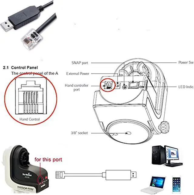 Alt view image 5 of 5 - USB to RJ12 6P6C Console Cable for Skywatcher Telescope AZGTI Mount/AZGTE Mount Control Cable Connecting to PC/ EQMOD /Asiair Pro,6ft