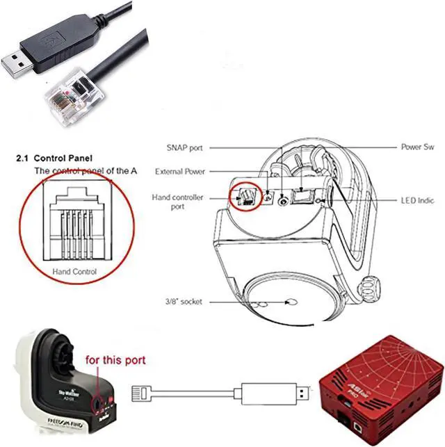 Alt view image 2 of 5 - USB to RJ12 6P6C Console Cable for Skywatcher Telescope AZGTI Mount/AZGTE Mount Control Cable Connecting to PC/ EQMOD /Asiair Pro,6ft