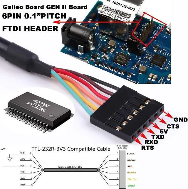Alt view image 4 of 6 - FTDI TTL-232R-3V3 USB to TTL UART Converter Adapter Serial Cable for Galileo Gen2 Boards/BeagleBone Black/Minnowboard Max and More,3.3V,6 Way