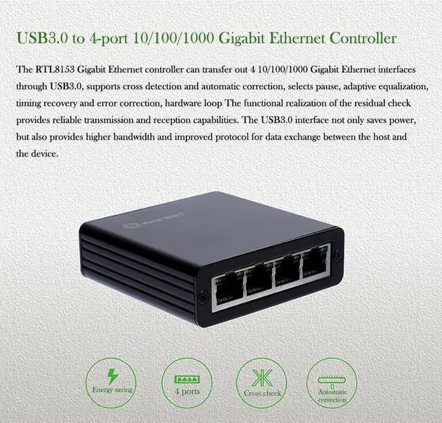 Alt view image 4 of 7 - USB 3.0 To RJ45 Network Card Adapter USB3.0 to 4 Ports 10/100/1000M Gigabit Ethernet Controller Adapter 10/100/1000 USB Gigabit Lan Network NIC Adapter