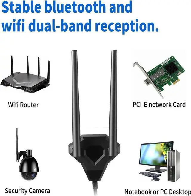 Alt view image 7 of 7 - Dual Band WiFi 2.4GHz 5GHz 5.8GHz RP-SMA Male WiFi Antenna with Magnetic Base for PC Desktop Computer PCI-E WiFi Network Card USB WiFi Adapter Bluetooth Card Wireless Router