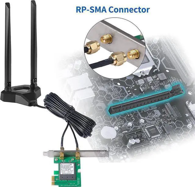 Alt view image 4 of 7 - Dual Band WiFi 2.4GHz 5GHz 5.8GHz RP-SMA Male WiFi Antenna with Magnetic Base for PC Desktop Computer PCI-E WiFi Network Card USB WiFi Adapter Bluetooth Card Wireless Router