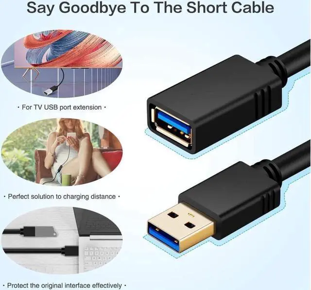 Alt view image 3 of 7 - 3.3ft USB 3.0 Extension Cable , USB 3.0 Extension Cable - A-Male to A-Female for USB Flash Drive, Card Reader, Hard Drive, Keyboard,Mouse,Playstation, Xbox, Printer, Camera