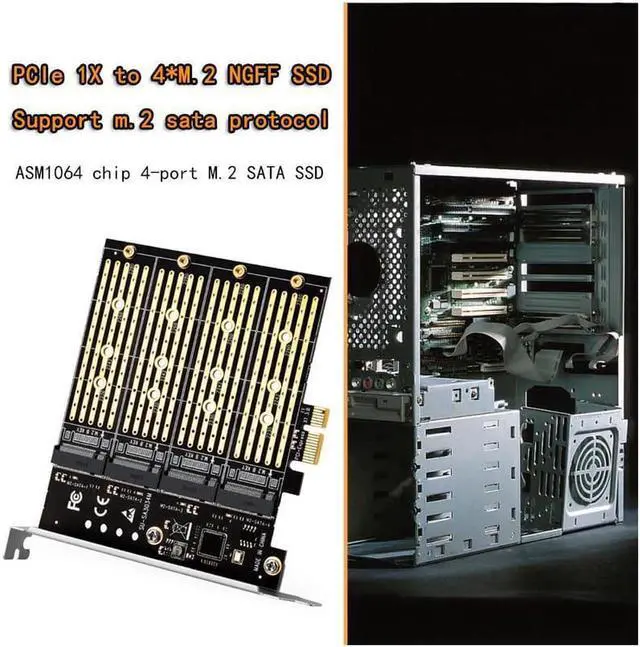 Alt view image 6 of 6 - Mining PCIE to M2 Adapter PCI Express X1 3.0 4 Port B Key M.2 NGFF SATA SSD Adapter PCI-E M.2 Adapter Expansion Card Riser