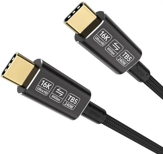 Alt view image 6 of 6 - 5 ft USB 5 Cable, USB-C to USB-C, 80 Gbps Data Transfer, Dual 8K Video, 240W Charging, Compatible with Thunderbolt 5/4/3, Laptop, Desktop, Gaming Console, Smartphone