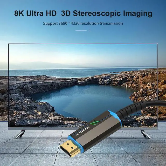 Alt view image 2 of 7 - 8K HDMI 2.1 Fiber Optic Cable 30FT 4K 120Hz 8K 60Hz Ultra High Speed 48Gbps HDR eARC HDCP2.3, Slim Flexible for RTX3080/3090, Xbox Series X, PS4/5, LG C9/CX, Samsung Q90T, TCL, Sony