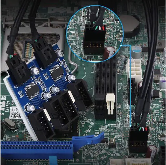 Alt view image 7 of 7 - 4 in 1 Internal USB Splitter Cable, Electop 9 pin USB Header Male 1 to 4 Female Extension Connector Adapter, USB 2.0 HUB Connector Port Multiplier PWM Fan Splitter Cable (30cm/0.98ft)