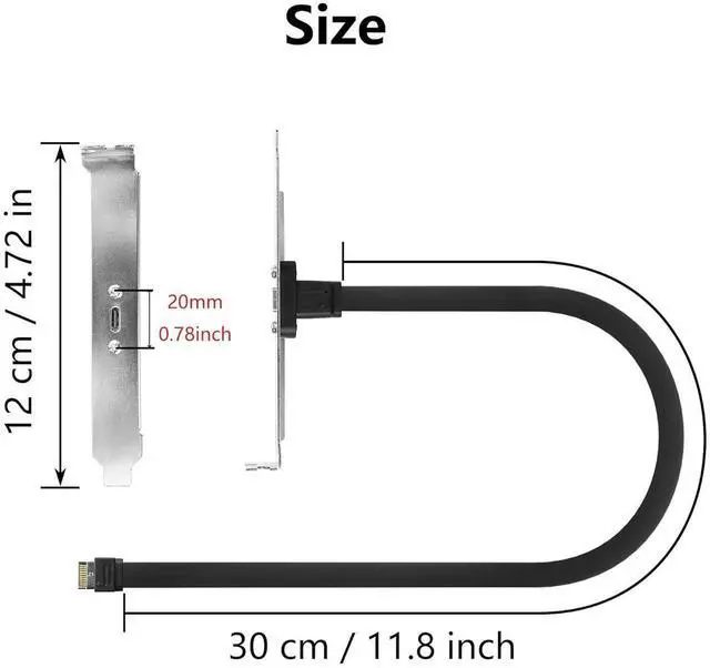 Alt view image 2 of 7 - USB 3.1 Front Panel Header Type-C Extension Cable with Panel Mount Screw 10 Gbps Type-E 20Pin Male to USB-C Female Adapter Cable with Full Height Bracket,30cm/11.8inch