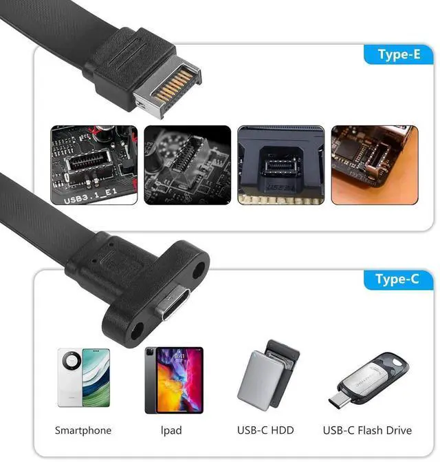 Alt view image 5 of 7 - USB 3.1 Front Panel Header Type-C Extension Cable with Panel Mount Screw 10 Gbps Type-E 20Pin Male to USB-C Female Adapter Cable with Full Height Bracket,30cm/11.8inch