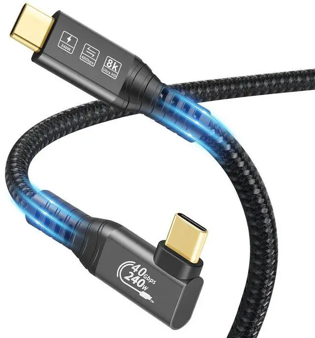 Main image of USB4 Cable, with Thunderbolt 4 Cable, 240W Charging Cable, 40 Gbps Data Cable, 8K @ 60Hz HDR, USB C to USB C Cable, 90Degree for Hub, Dock MacBook, M2, M3, Mac SSD (90Degree USB4 40G 240W 1M) black