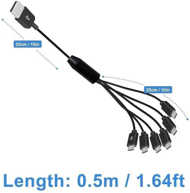 Alt view image 7 of 7 - Micro USB Splitter Cable, Multi 6 in 1 USB 2.0 Type A Male to 6 Micro USB Male Splitter Adapter Cabel with 3A Fast Charging for Cell Phones and More Android Devices, 1.64ft