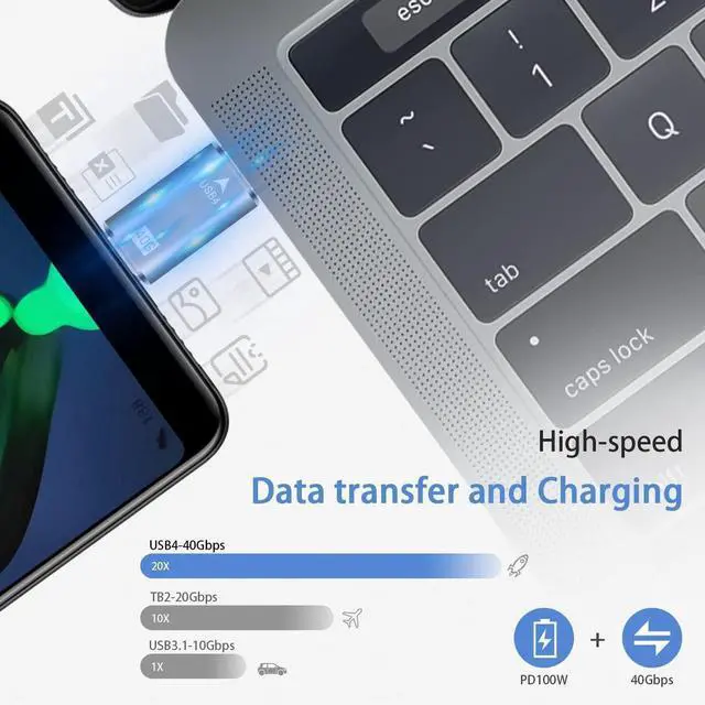 Alt view image 7 of 7 - USB C Male to Male Adapter, USB C Coupler, 40Gbps,100W PD, 8K@60Hz for Thunderbolt 2/3, MacBook Pro/Air, Laptop, Phones (2 Pack)